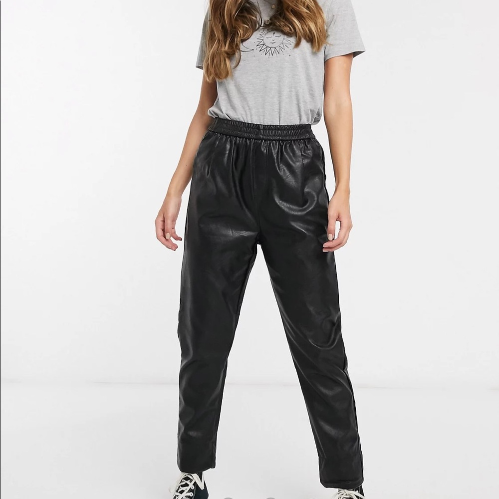 Raga Harlee Vegan leather jogger trousers High rise Black